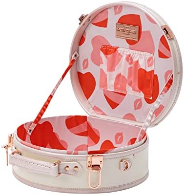 COTRUNKAGE Small Floral Round Hat Box Vintage Luggage Cosmetic Case (D.12, Cream White) - Image 4
