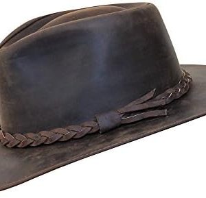 B&S Premium Leather Fedora – Wide Brim Hat Leather – Water Resistant – Tan or Dark Brown Available