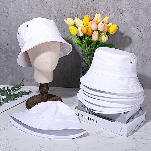 Xtinmee 36 Pcs Washed Cotton Bucket Hats Bulk Packable Unisex Trendy Lightweight Travel Summer Sun Hats for Women Men Fishing Beach White - Image 7