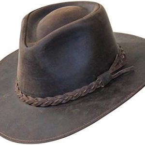 B&S Premium Leather Fedora – Wide Brim Hat Leather – Water Resistant – Tan or Dark Brown Available