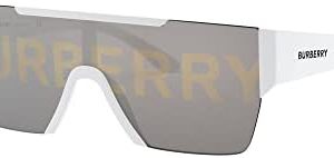 BURBERRY BE 4291 3007/H White Plastic Rectangle Sunglasses Silver Logo Lens