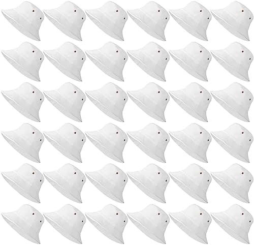Xtinmee 36 Pcs Washed Cotton Bucket Hats Bulk Packable Unisex Trendy Lightweight Travel Summer Sun Hats for Women Men Fishing Beach White